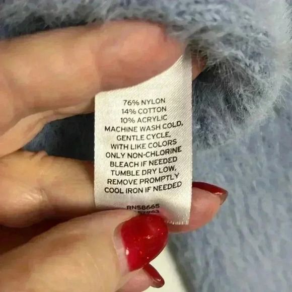 BP. Womens Sweater Baby Blue S Button-Up Crop Fuzzy Cardigan Cable Crew Soft EUC - Picture 6 of 11